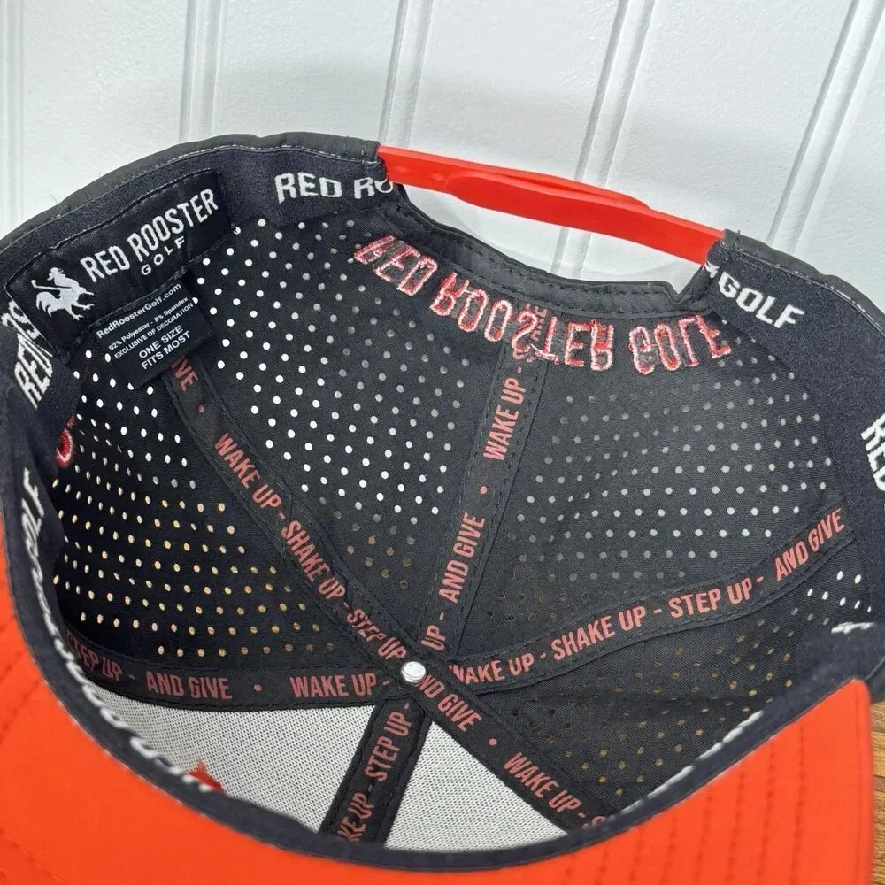 Red Rooster Golf Hat Black W/Red Bill Rooster Logo Perforated SnapBack